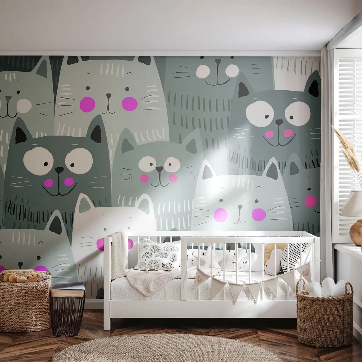 Papier Peint Autocollant Deluxe Sticker - Le monde des chats - Pour les enfants, Chat, Animaux - 200x140 cm