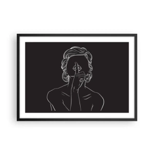 Affiche dans un cadre noir - Poster - Silhouette minimaliste d'une femme sur fond noir - 70x50cm - La beauté s'épanouit en silence - Décoration murale moderne pour le salon et la chambre ARTTOR
