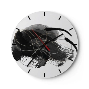Horloge murale - Pendule murale - Composition abstraite de lignes noires et dorées - 30x30cm - Fait de noir - Décoration murale moderne pour le salon, la cuisine et la chambre ARTTOR