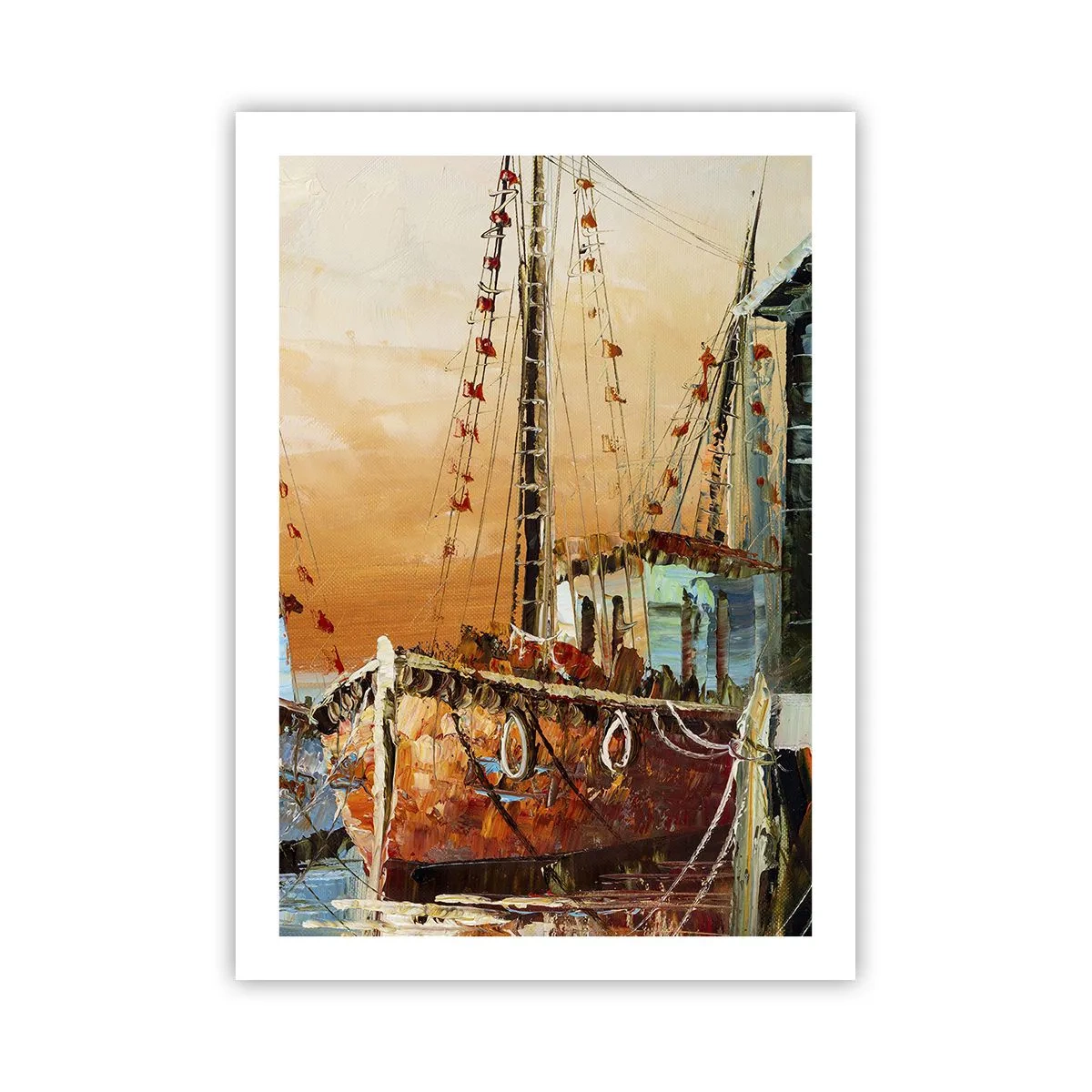 Affiche - Poster - Un voilier sur fond de soleil couchant - 50x70cm - Retour tranquille - Décoration murale moderne pour le salon et la chambre ARTTOR