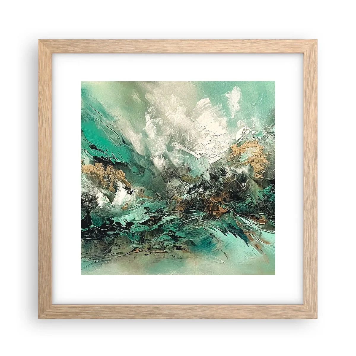 Affiche dans un chêne clair - Poster - Ressac émeraude et noir - 30x30 cm