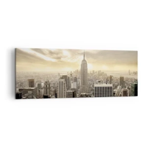 Impression sur toile - Image sur toile - Panorama de la ville avec vue sur l'Empire State Building - 140x50cm - New York tissé de gris - Décoration murale moderne pour le salon et la chambre ARTTOR