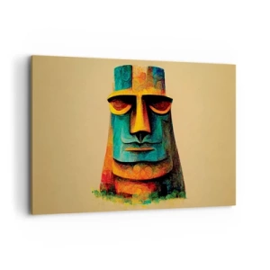 Impression sur toile - Image sur toile - Statue colorée de l'île de Pâques - 120x80cm - Statuesque et sympathique - Décoration murale moderne pour le salon et la chambre ARTTOR