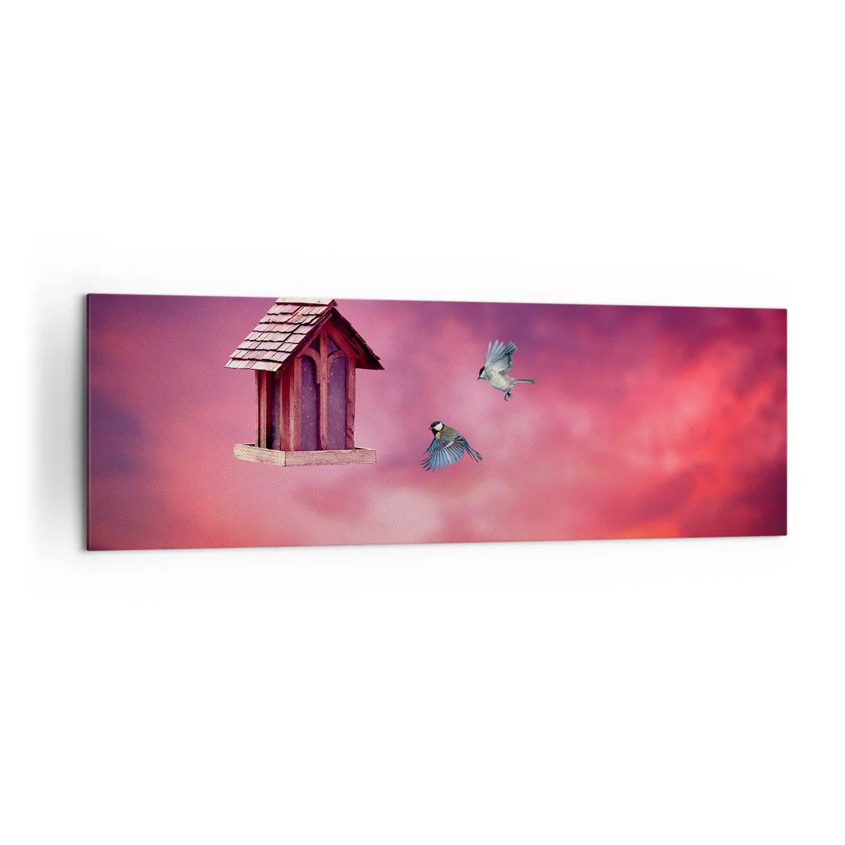 Impression sur toile - Image sur toile - Un paysage pittoresque avec un nichoir et un coucher de soleil - 160x50cm - Invitation à dîner - Décoration murale moderne pour le salon et la chambre ARTTOR