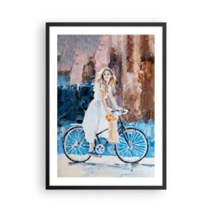 Affiche dans un cadre noir - Poster - Scène impressionniste avec un cycliste - 50x70cm - Joie du matin - Décoration murale moderne pour le salon et la chambre ARTTOR