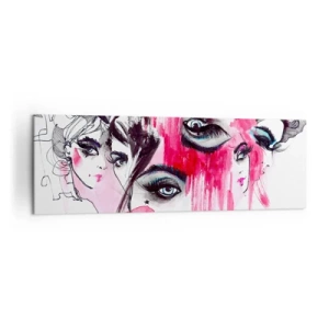 Impression sur toile - Image sur toile - Visage abstrait dans les tons de rose et de noir - 160x50cm - Yeux abstraits - Décoration murale moderne pour le salon et la chambre ARTTOR