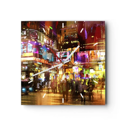 Horloge murale - Pendule murale - Une ville animée la nuit sous la lumière des néons - 30x30cm - Dans une mer de lumière - Décoration murale moderne pour le salon et la chambre ARTTOR