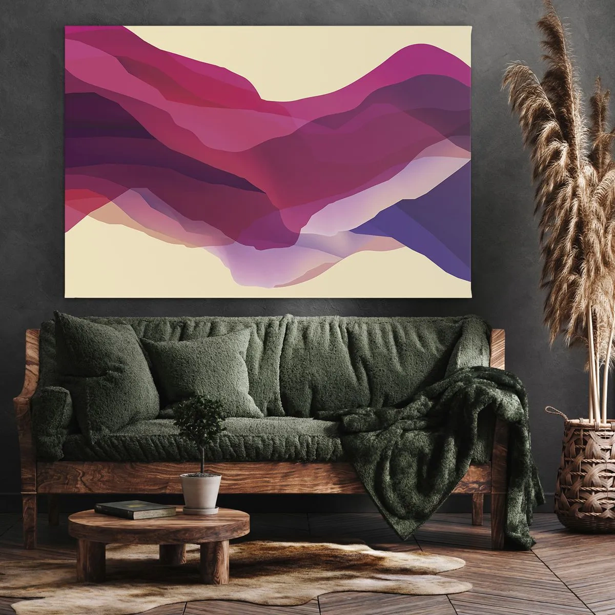 Impression sur toile - Image sur toile - Vagues abstraites dans des tons violets et roses sur un fond clair - 70x50cm - Vagues pourpre - Décoration murale moderne pour le salon et la chambre ARTTOR