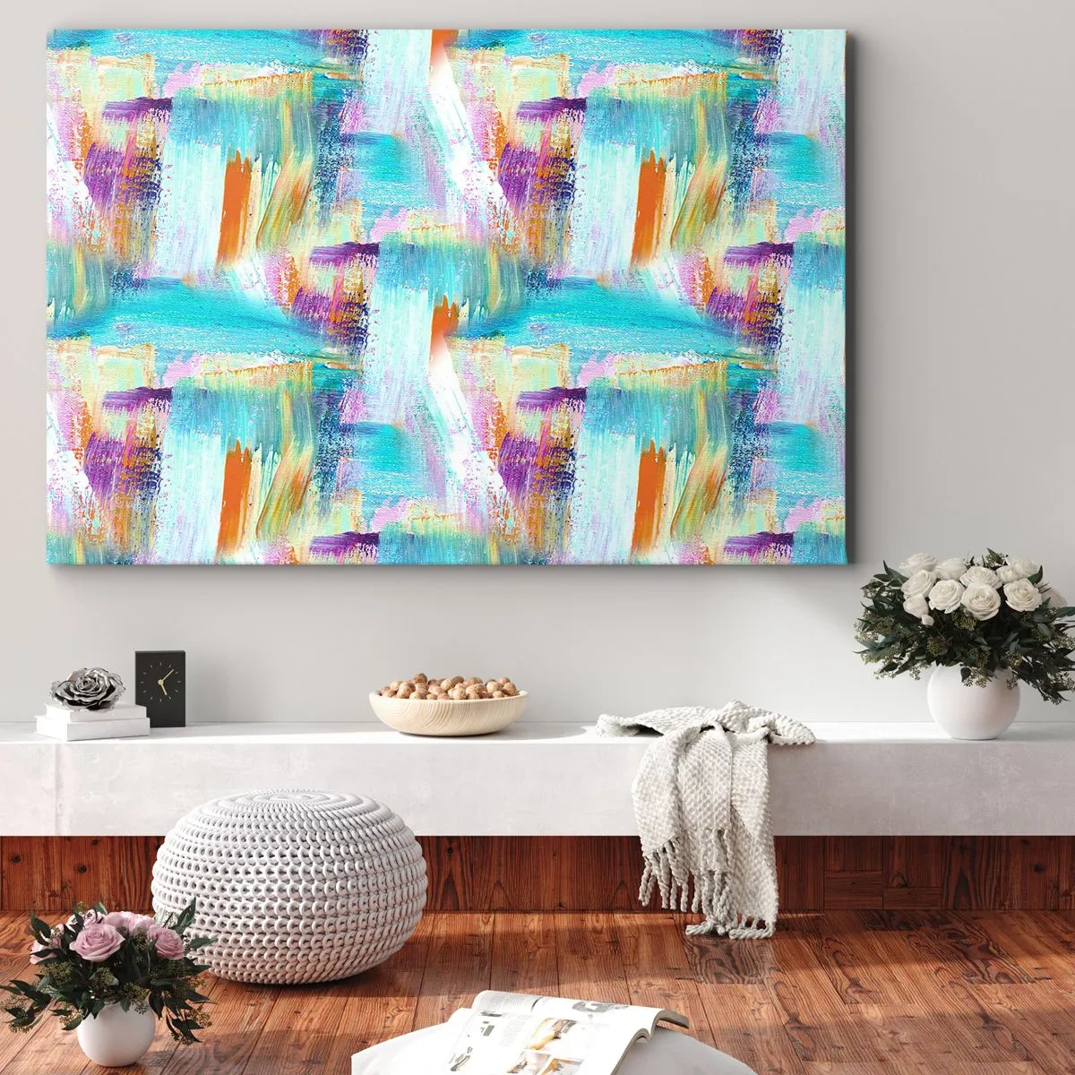 Impression sur toile - Image sur toile - Abstraction colorée avec des coups de pinceau dynamiques - 70x50cm - Labyrinthe reluisant - Décoration murale moderne pour le salon et la chambre ARTTOR