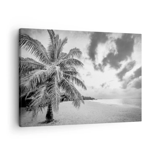 Impression sur toile - Image sur toile - Palmier noir et blanc sur une plage déserte avec des nuages - 70x50cm - Quand tu aspires à la solitude - Décoration murale moderne pour le salon et la chambre ARTTOR