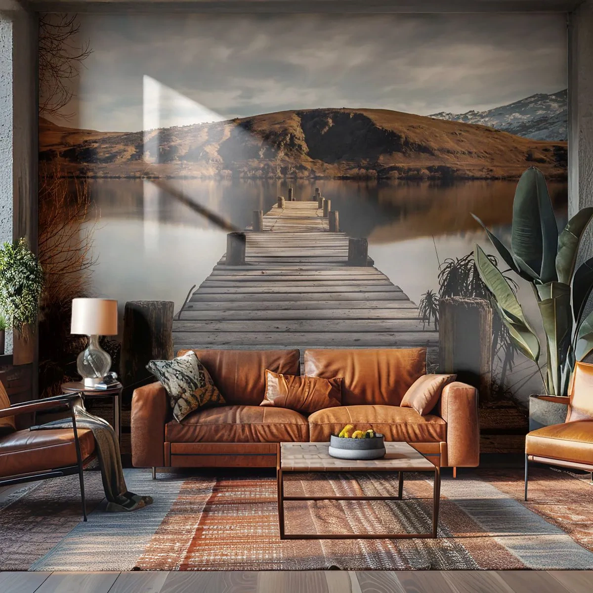 Papier Peint Photo Premium Canvas - Paysage silencieux - Paysage, Pont, Lac - 250x175 cm