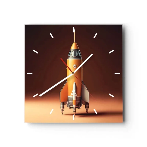 Horloge murale - Pendule murale - Une fusée de style rétro sur un fond de tons marron - 30x30cm - Ça commence par un rêve - Décoration murale moderne pour le salon et la chambre ARTTOR