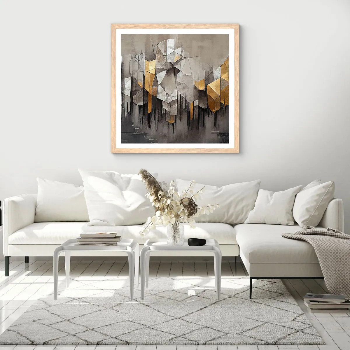 Affiche dans un chêne clair - Poster - Composition de glace et de lumière - 60x60 cm