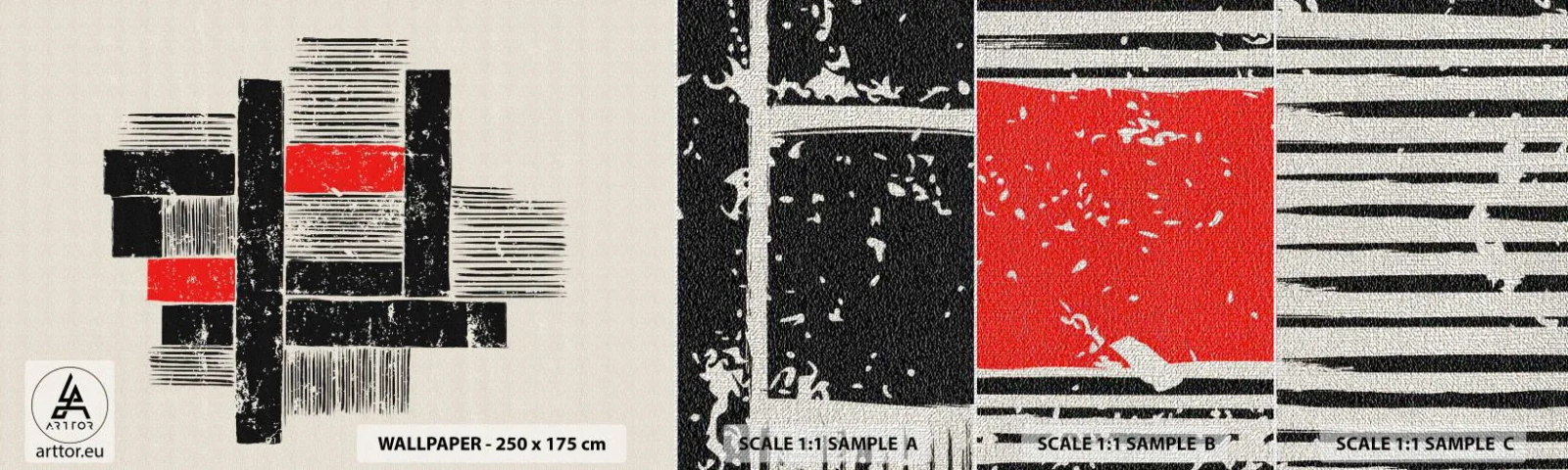 Échantillon de Papier Peint Premium Canvas - En rouge et noir - Abstraction, Art moderne, Industriel - 100x30 cm