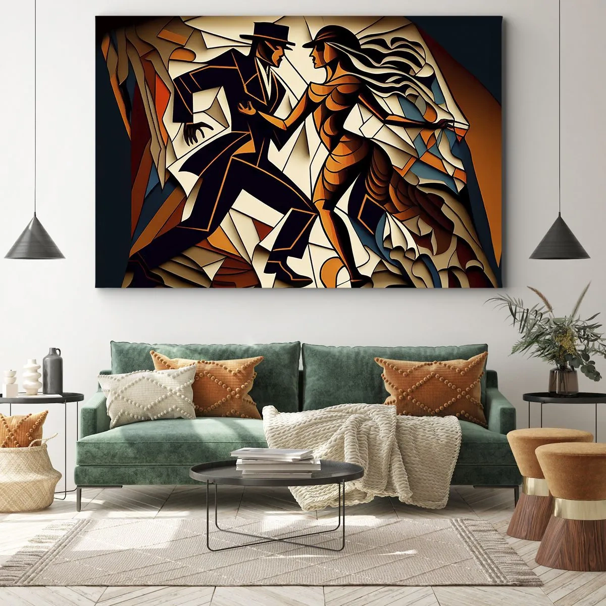 Impression sur toile - Image sur toile - Un couple dynamique dansant sous une forme abstraite. - 100x70cm - Danse de passion et de volupté - Décoration murale moderne pour le salon et la chambre ARTTOR