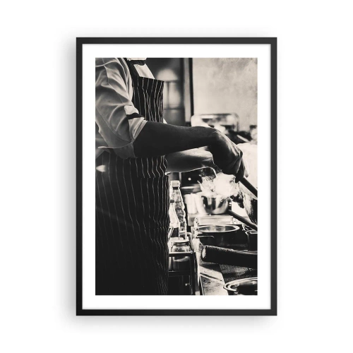 Affiche dans un cadre noir - Poster - Photographie en noir et blanc d'un chef au travail - 50x70cm - Alchimie des saveurs - Décoration murale moderne pour le salon et la chambre ARTTOR
