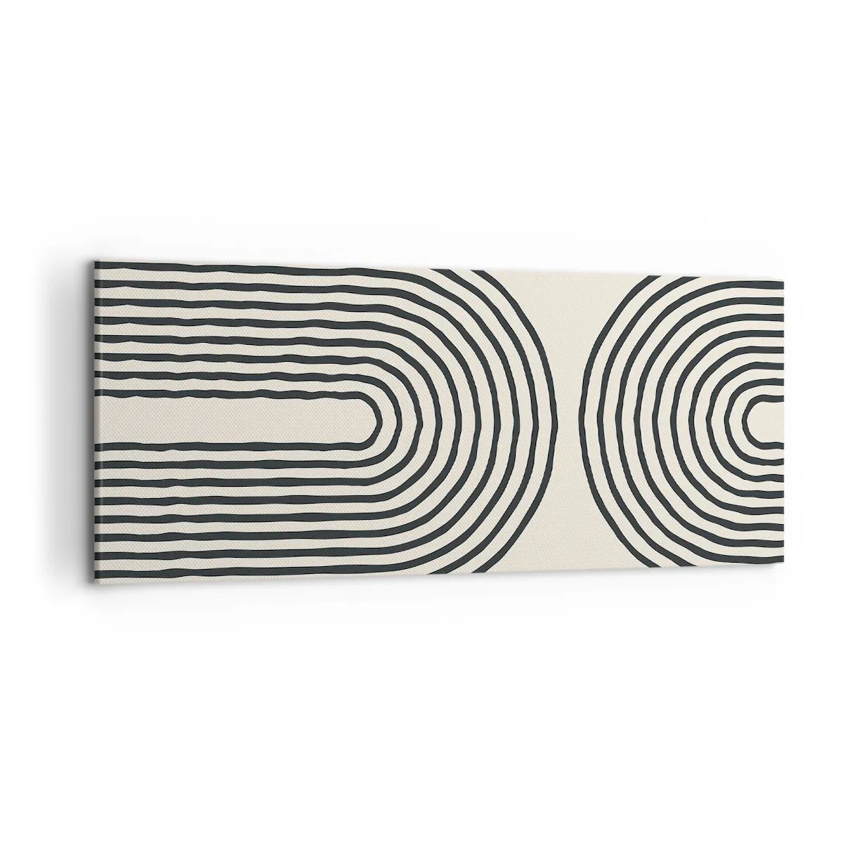 Impression sur toile - Image sur toile - Motif géométrique abstrait avec des lignes symétriques sur un fond clair - 120x50cm - Dans un instant... - Décoration murale moderne pour le salon et la chambre ARTTOR