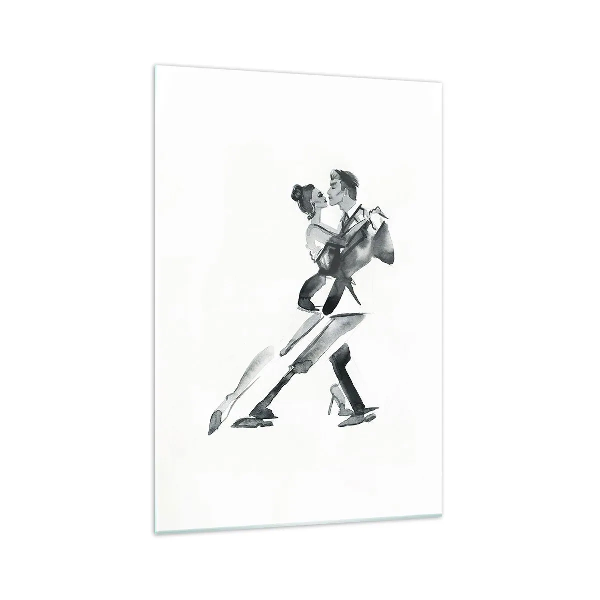 Impression sur verre - Image sur verre - Une illustration subtile d'un couple dansant dans un style monochrome. - 70x100cm - En un battement - Décoration murale moderne pour le salon et la chambre ARTTOR