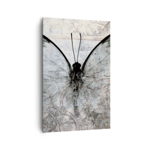 Impression sur toile - Image sur toile - Un papillon dans les tons de vert et de gris sur un fond décoratif - 80x120cm - Dans le style Art Nouveau - Décoration murale moderne pour le salon et la chambre ARTTOR