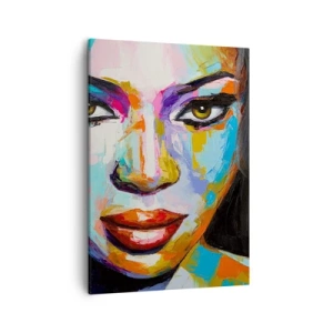 Impression sur toile - Image sur toile - Un portrait coloré d'une femme au regard intense - 50x70cm - Il est impossible de le quitter les yeux - Décoration murale moderne pour le salon et la chambre ARTTOR