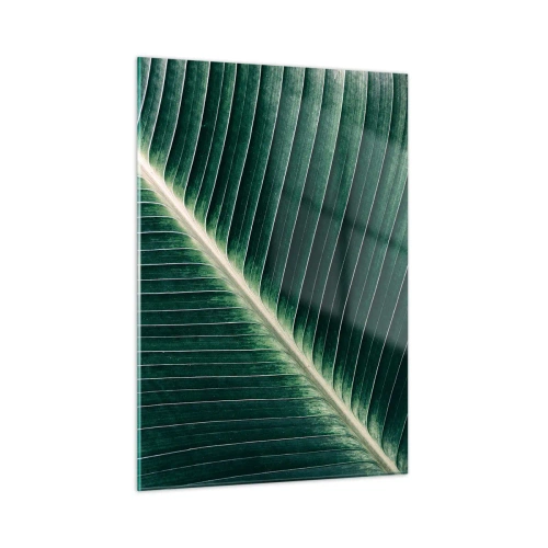 Impression sur verre - Image sur verre - Détail d'une feuille de bananier dans une nuance de vert intense - 50x70cm - Le rythme de la nature - Décoration murale moderne pour le salon et la chambre ARTTOR