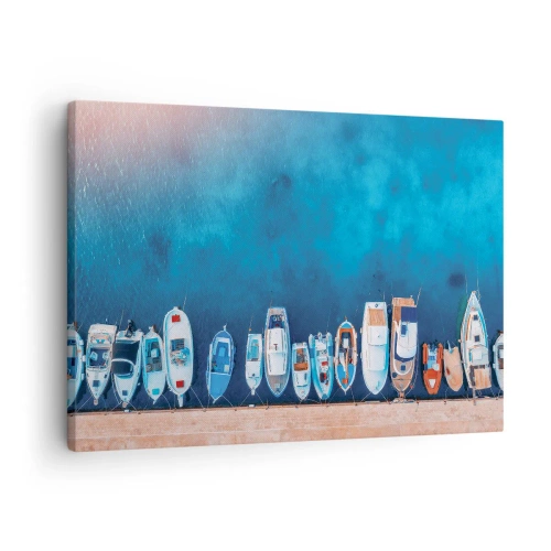 Impression sur toile - Image sur toile - Bateaux amarrés au rivage contre l'eau bleue - 70x50cm - En une seule fois - Décoration murale moderne pour le salon et la chambre ARTTOR