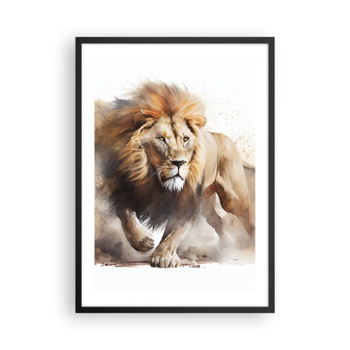 Affiche dans un cadre noir - Poster - Un lion majestueux en mouvement dans un style pictural - 50x70cm - Le roi bougea - Décoration murale moderne pour le salon et la chambre ARTTOR