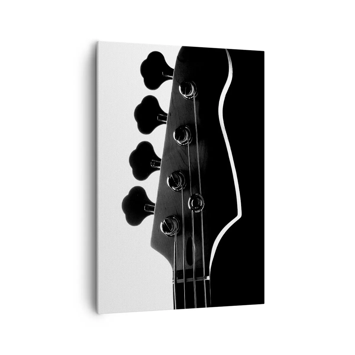 Impression sur toile - Image sur toile - Silhouette noire et blanche d'une tête de guitare basse - 70x100cm - Silence de roche - Décoration murale moderne pour le salon et la chambre ARTTOR