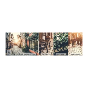 Échantillon de Papier Peint Autocollant Deluxe Sticker - Allée de roses en lueur rose - Ville, Pays-Bas, Architecture - 100x30 cm