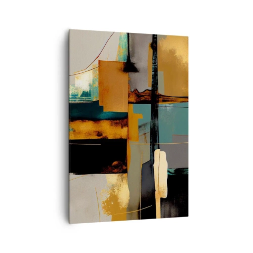 Impression sur toile - Image sur toile - Composition abstraite avec des éléments dorés et turquoise - 70x100cm - Abstraction – lumière et ombre - Décoration murale moderne pour le salon et la chambre ARTTOR