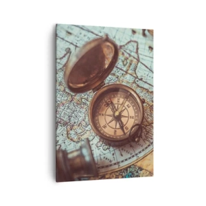 Impression sur toile - Image sur toile - Composition avec une boussole, des clés et une vieille carte dans un style rétro - 70x100cm - Pour ceux qui recherche l'aventure - Décoration murale moderne pour le salon et la chambre ARTTOR