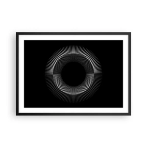 Affiche dans un cadre noir - Poster - Cercle graphique avec des rayons en noir et blanc - 70x50cm - Soleil noir - Décoration murale moderne pour le salon et la chambre ARTTOR