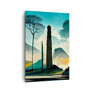 Impression sur toile - Image sur toile - Un paysage pittoresque avec des arbres et des montagnes en arrière-plan - 70x100cm - Toujours de plus en plus haut - Décoration murale moderne pour le salon et la chambre ARTTOR