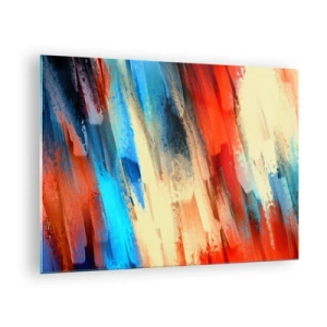 Impression sur verre - Image sur verre - Coups de pinceau abstraits dans des tons de bleu, de rouge et de beige - 70x50cm - Une cascade de couleurs - Décoration murale moderne pour le salon et la chambre ARTTOR
