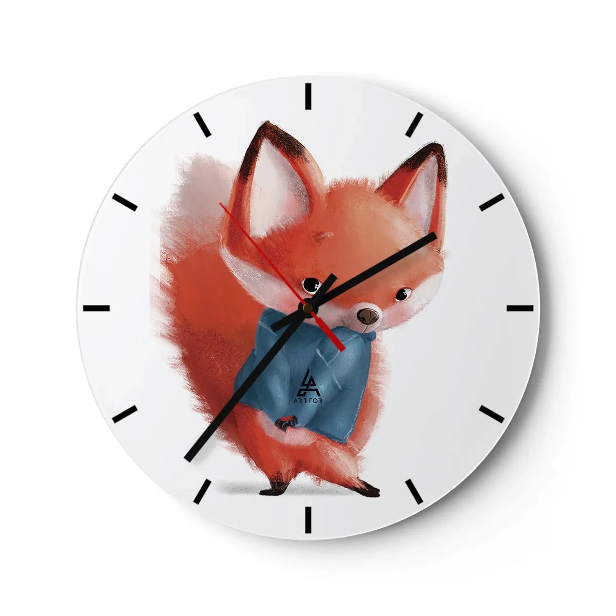 Horloge murale - Pendule murale - Un renard mignon dans une écharpe bleue sur fond blanc - 30x30cm - Est-ce que ça me va? - Décoration murale moderne pour le salon, la cuisine et la chambre ARTTOR