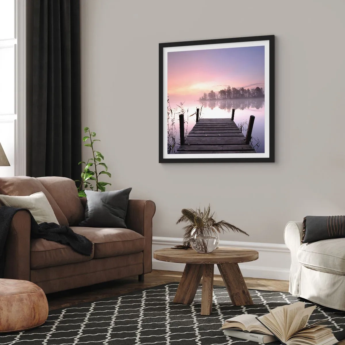 Affiche dans un cadre noir - Poster - De la brume lilas… - 60x60 cm