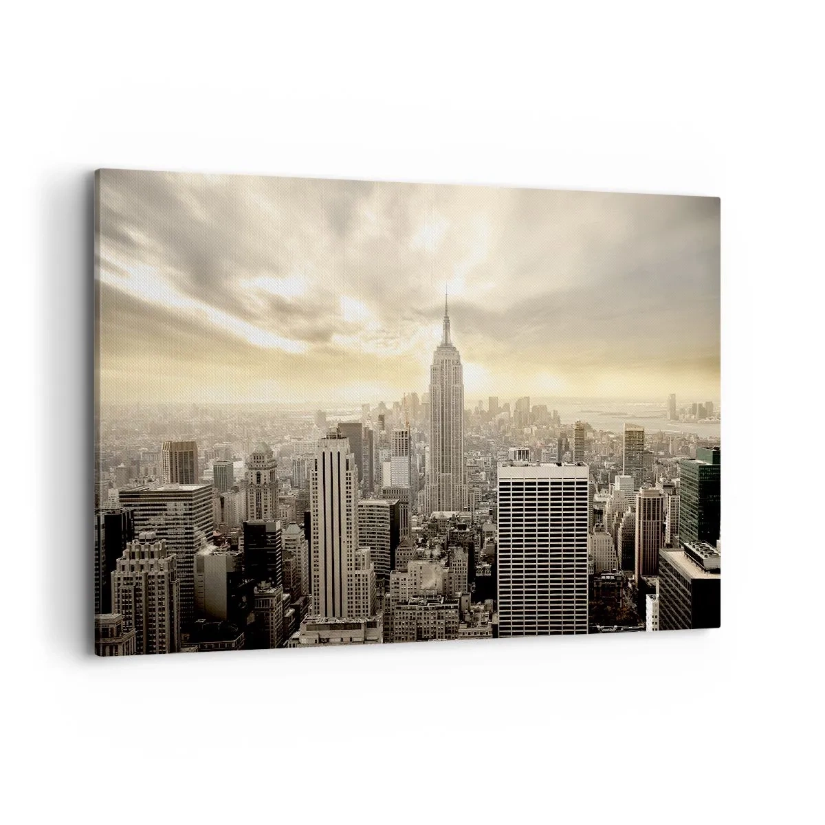 Impression sur toile - Image sur toile - Panorama de la ville avec vue sur l'Empire State Building - 120x80cm - New York tissé de gris - Décoration murale moderne pour le salon et la chambre ARTTOR