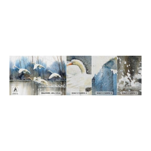 Échantillon de Papier Peint Premium Canvas - Comme dans un conte de fées sur les cygnes sauvages - Cygnes, Des oiseaux, Paysage - 100x30 cm