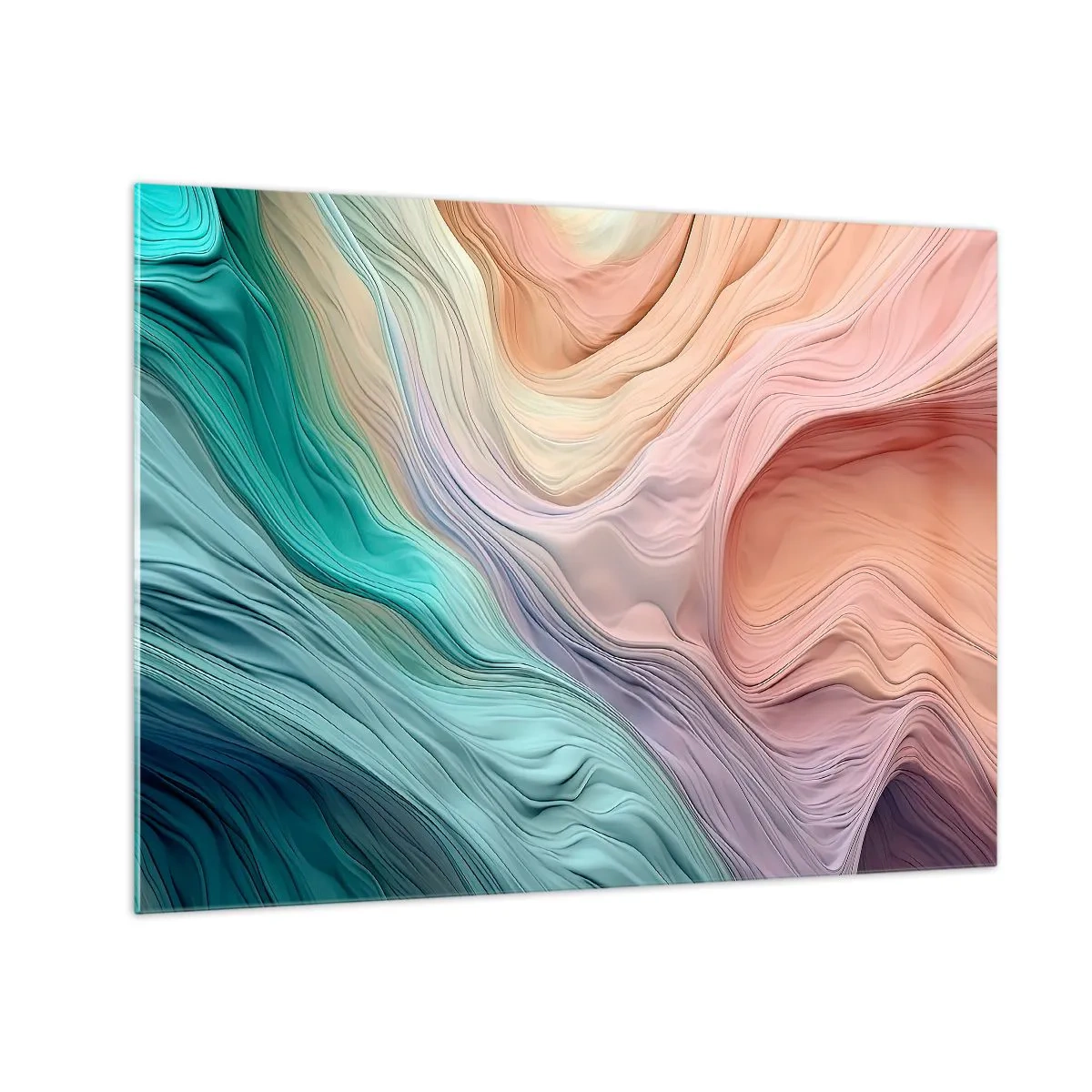 Impression sur verre - Image sur verre - Une abstraction colorée ressemblant à des vagues et des rochers - 70x50cm - Vague arc-en-ciel - Décoration murale moderne pour le salon et la chambre ARTTOR