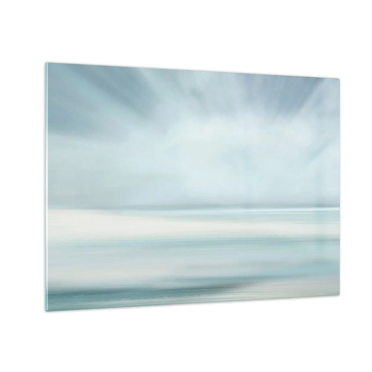 Impression sur verre - Image sur verre - Abstraction floue dans les tons de bleu, blanc et gris - 70x50cm - Paix à l'horizon - Décoration murale moderne pour le salon et la chambre ARTTOR