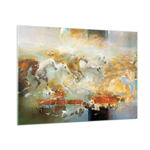 Impression sur verre - Image sur verre - Chevaux abstraits en mouvement dynamique - 100x70cm - Au galop vers la lumière - Décoration murale moderne pour le salon et la chambre ARTTOR