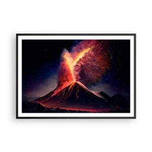 Affiche dans un cadre noir - Poster - Une éruption volcanique unique la nuit avec des couleurs dynamiques. - 100x70cm - Beauté et horreur - Décoration murale moderne pour le salon et la chambre ARTTOR