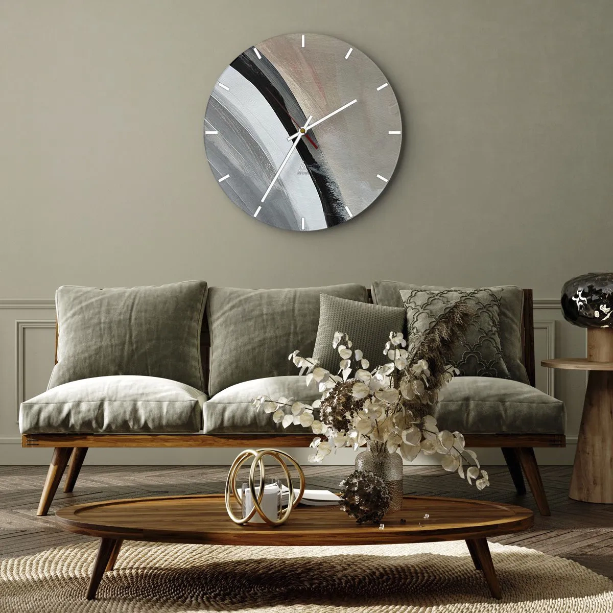 Horloge murale - Pendule murale - Composition : arc de noir et gris - 30x30 cm
