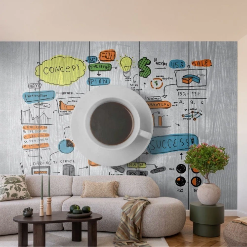 Papier Peint Photo Premium Sand - Il est temps de faire une pause - Graphique, Café, Expresso - 250x175 cm