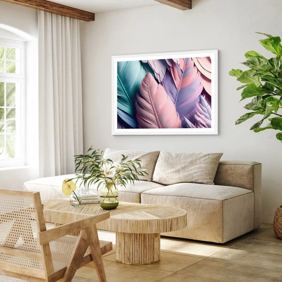 Affiche dans un cadre blanc - Poster - Oiseau chic - 70x50 cm