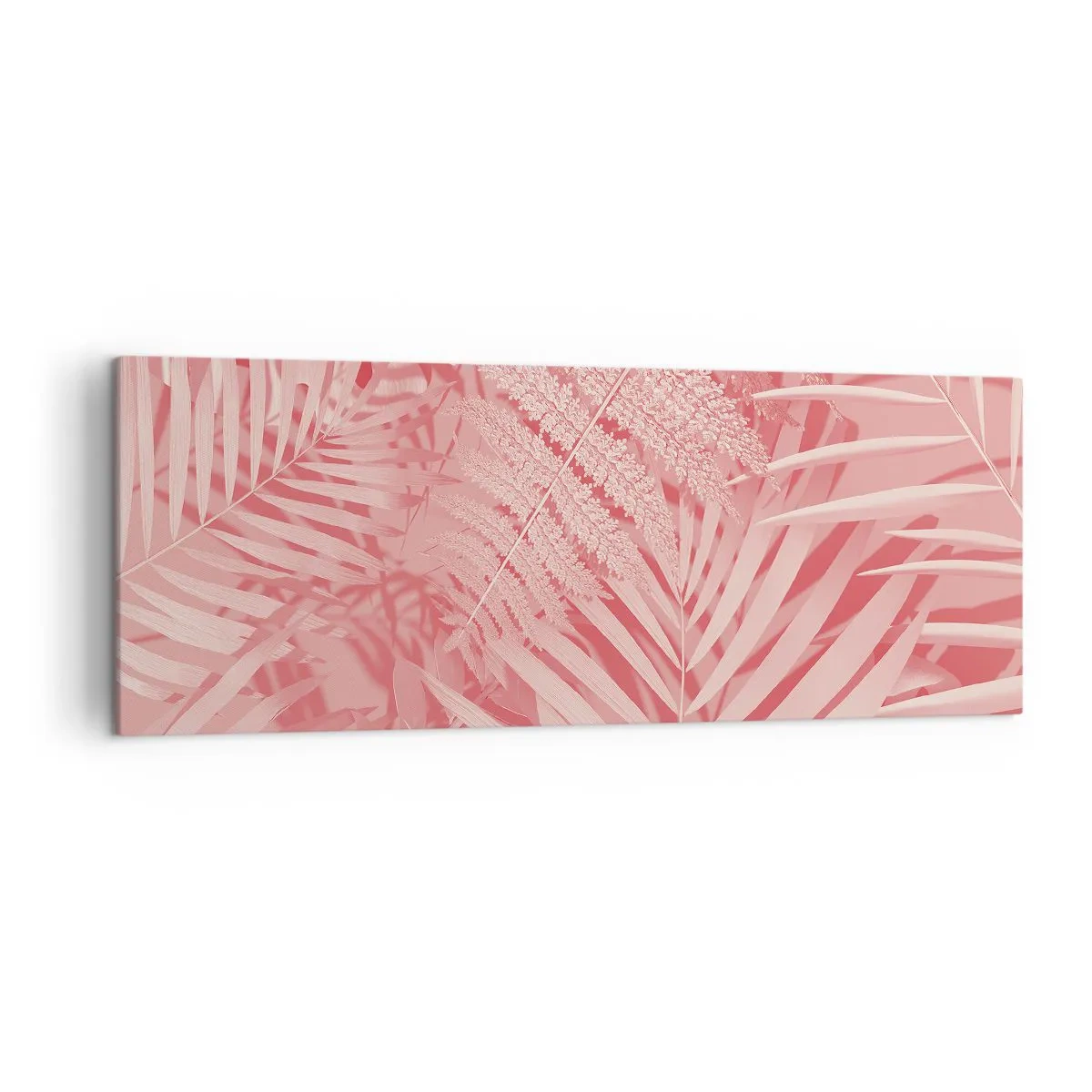 Impression sur toile - Image sur toile - Feuilles tropicales roses dans un style délicat et minimaliste - 140x50cm - Concept de rose - Décoration murale moderne pour le salon et la chambre ARTTOR