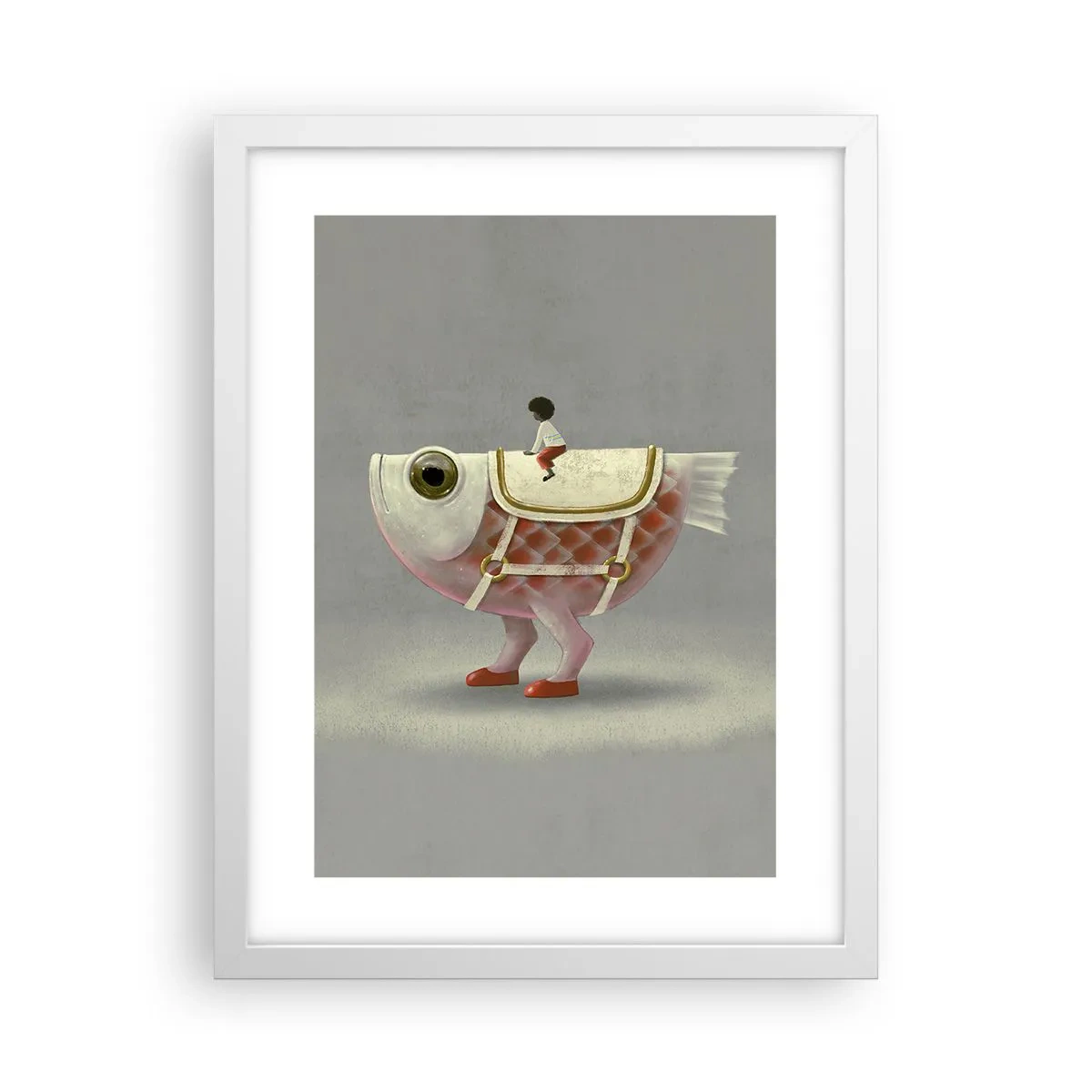 Affiche dans un cadre blanc - Poster - Le cavalier poisson - 30x40 cm