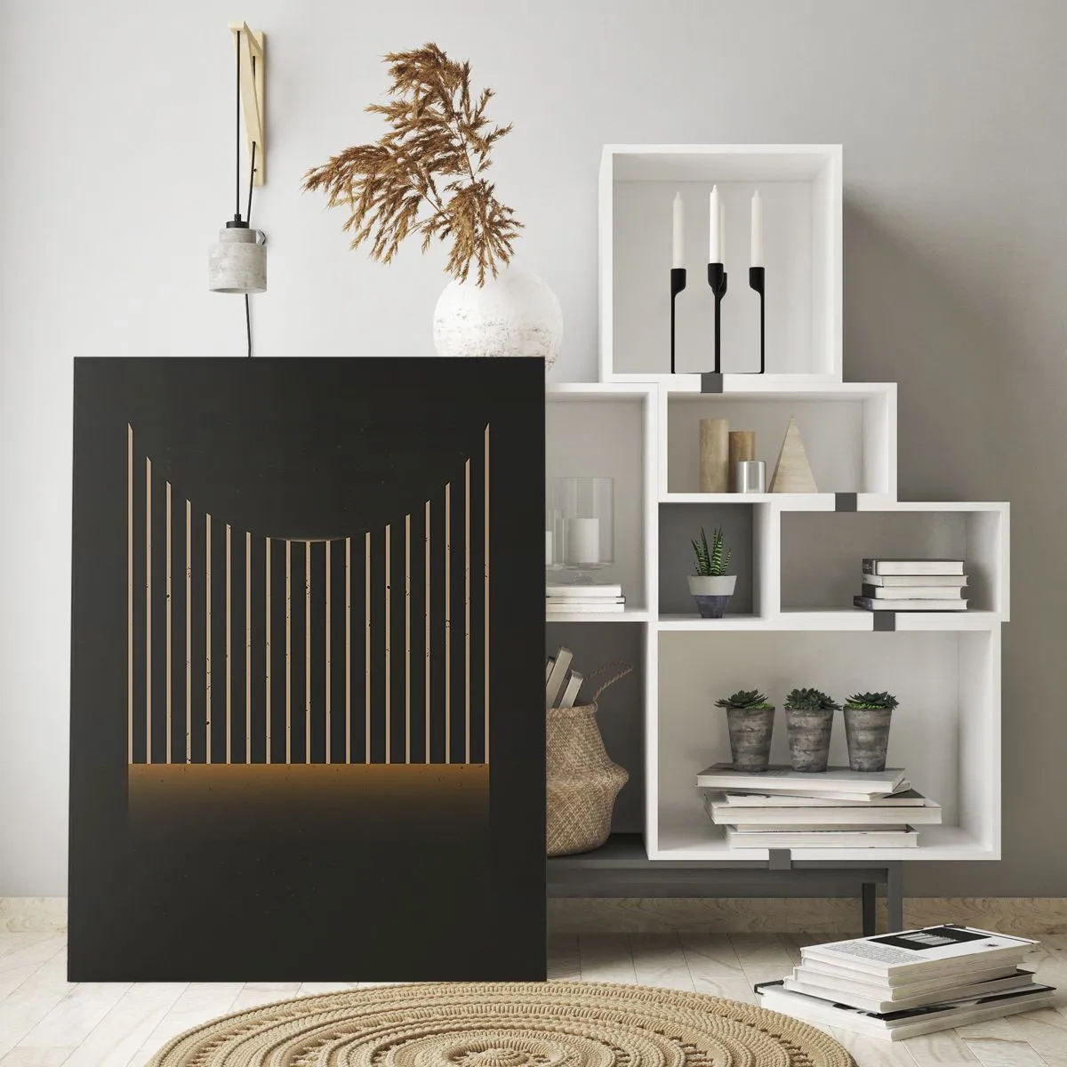 Impression sur verre - Image sur verre - Motif géométrique à rayures sur fond sombre - 70x100cm - Explorez les ténèbres - Décoration murale moderne pour le salon et la chambre ARTTOR