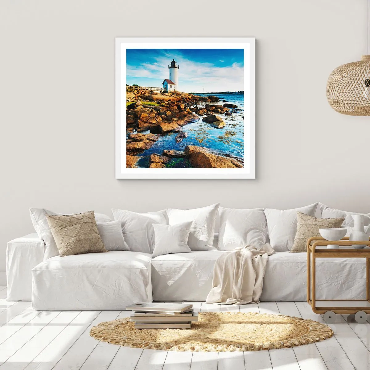 Affiche dans un cadre blanc - Poster - Revenez heureux, j'attends - 60x60 cm