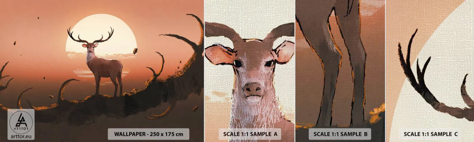 Échantillon de Papier Peint Premium Canvas - Cette nuit ne ressemble à aucune autre - Abstraction, Cerf, Morceau - 100x30 cm